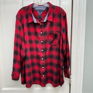 Tommy Hilfiger black red buffalo plaid long sleeve button down shirt women's 2x
